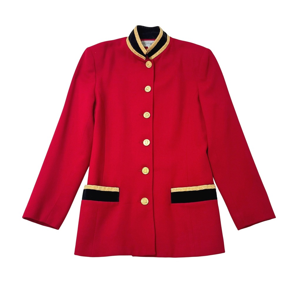VTG‎ Bloomingdales Red Military Blazer Equestrian Jacket Velvet Gold Heritage 4